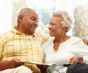 Senior couple smiling at each other
