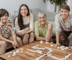 Family playing dominoes
