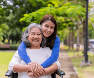 Granddaughter and grandmother in park