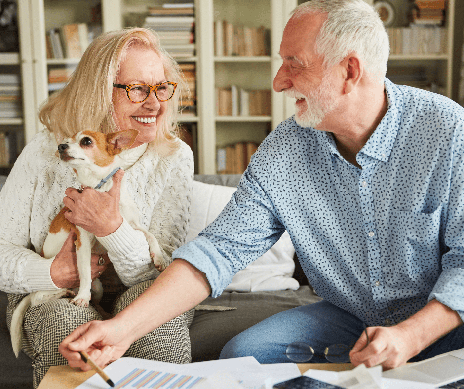 Senior couple planning in their home